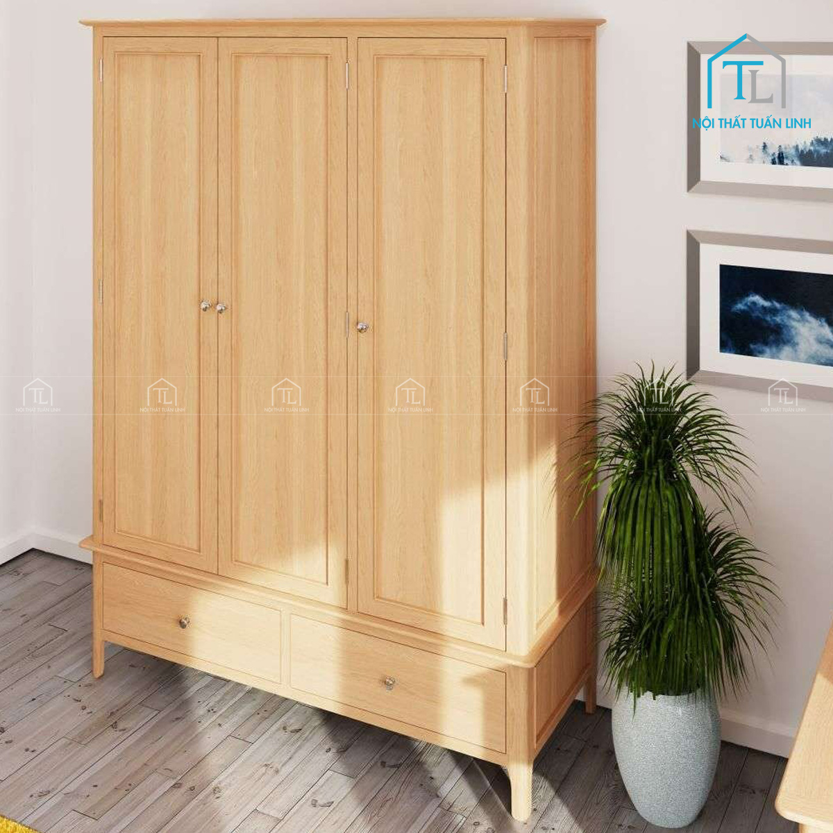 Tủ quần áo gỗ sồi 3 cánh bền đẹp