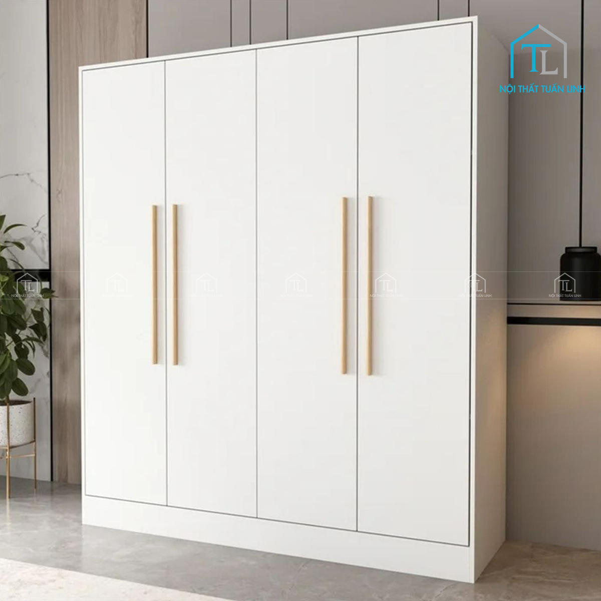Tủ quần áo gỗ MDF phong cách đơn giản màu trắng hiện đại