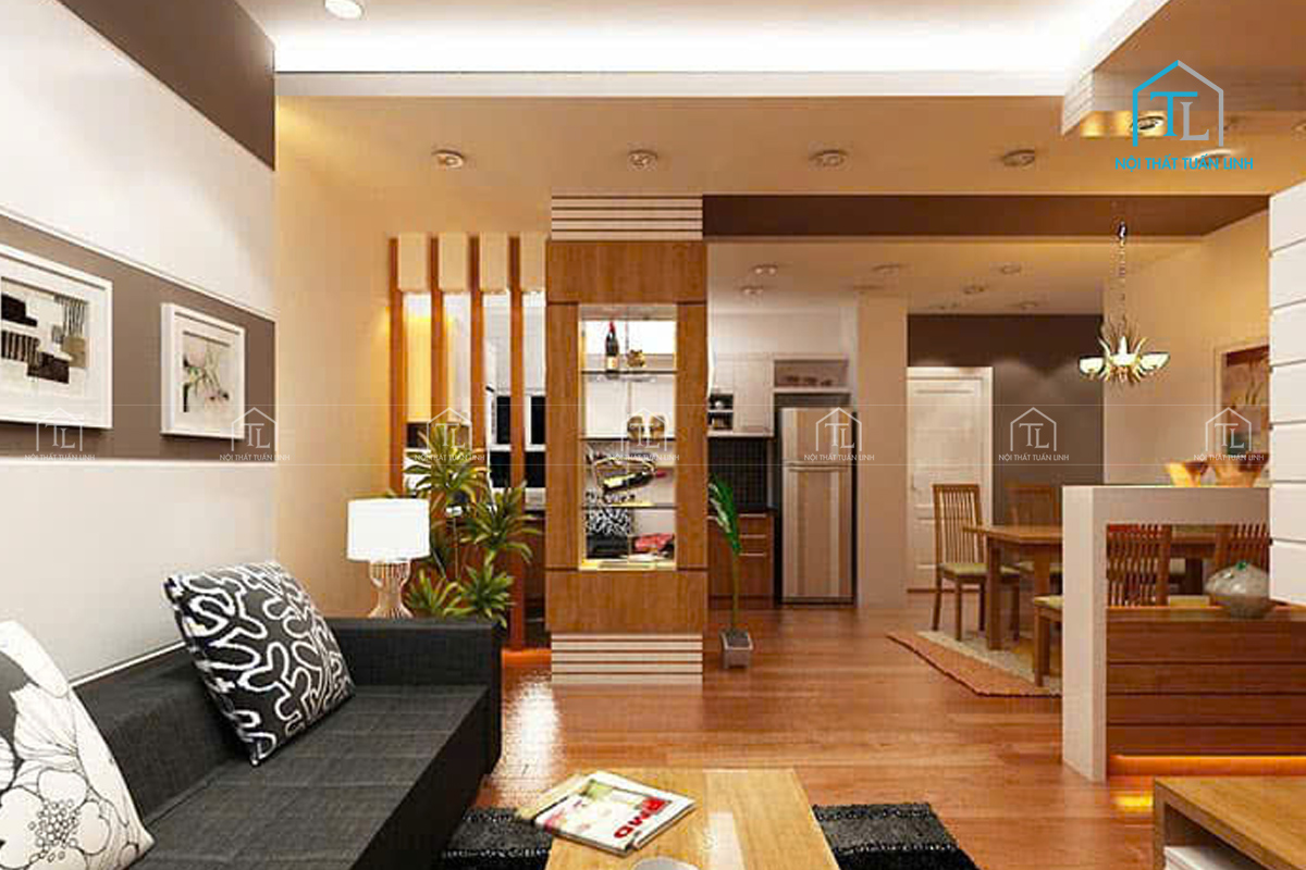 Thiết kế nội thất phòng khách với không gian bếp liền kề đẹp mê ly