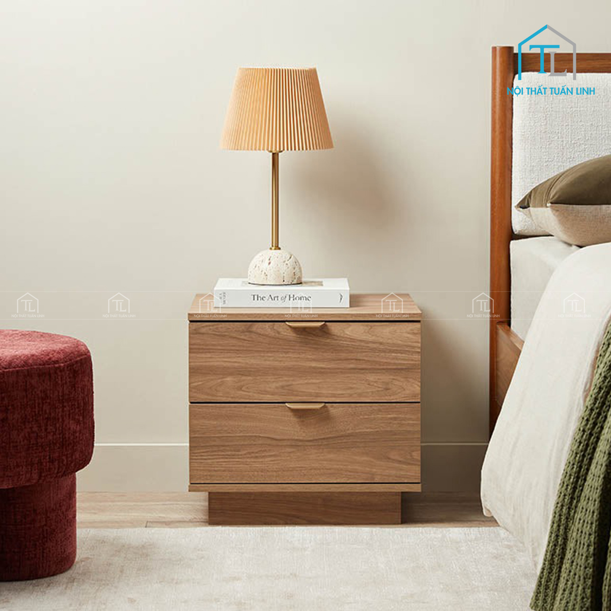 Tủ đầu giường gỗ công nghiệp 2 ngăn kéo thiết kế hiện đại