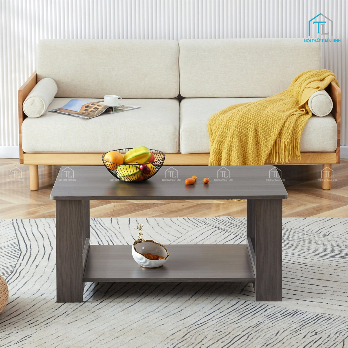 Bàn trà gỗ MDF nhỏ gọn, tiện lợi cho phòng khách hiện đại