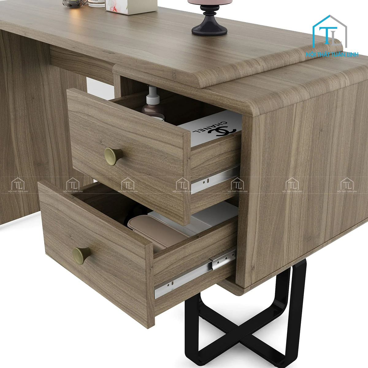 Bàn trang điểm gỗ công nghiệp màu teak tự nhiên thiết kế hiện đại