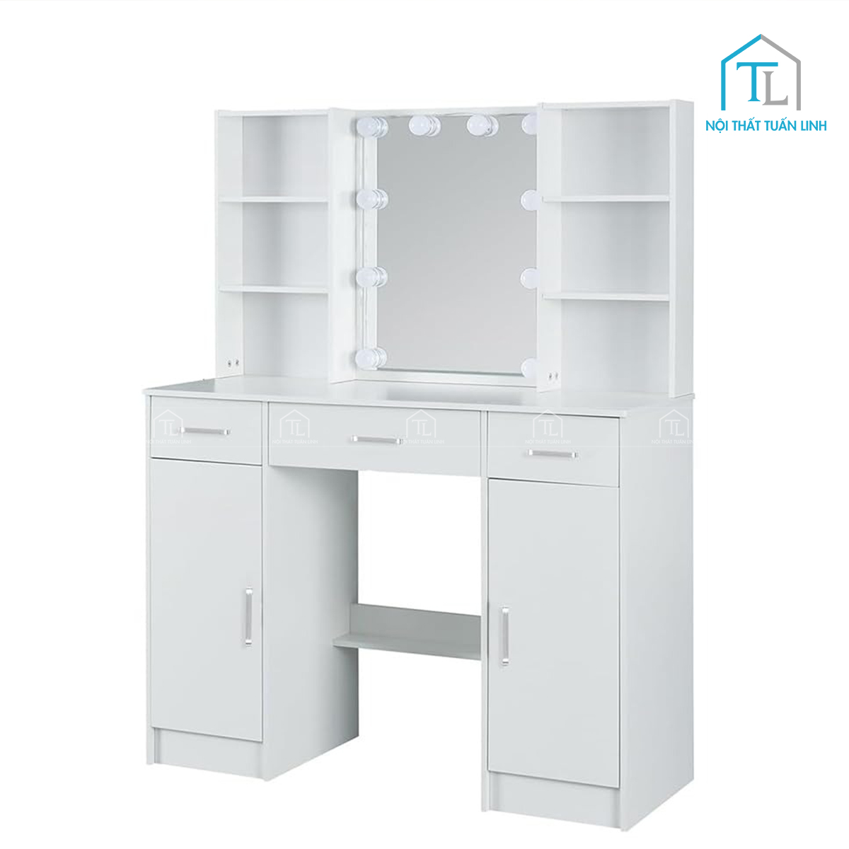 Bàn trang điểm MDF hiện đại tích hợp gương LED và ghế ngồi