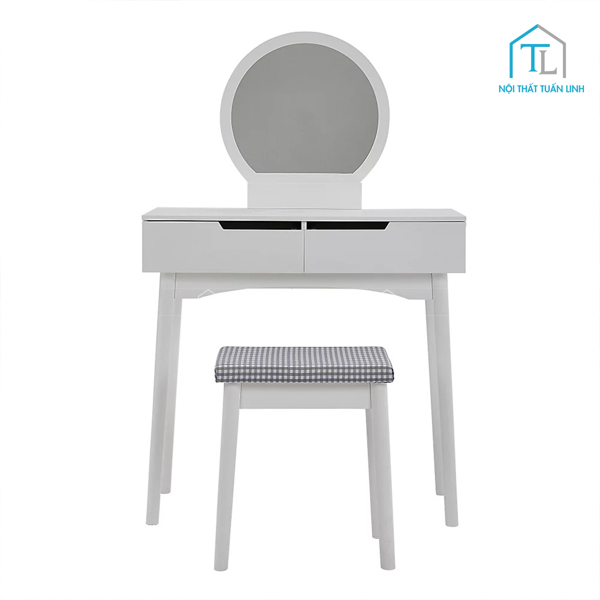 Bàn trang điểm MDF phong cách tân cổ điển kèm ghế ngồi màu trắng