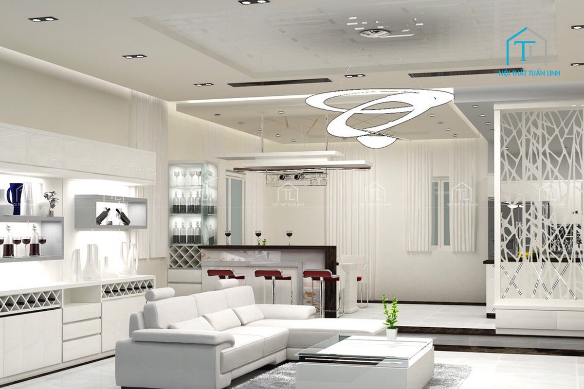 Báo giá thiết kế nội thất căn hộ không gian mở phòng khách liền bếp