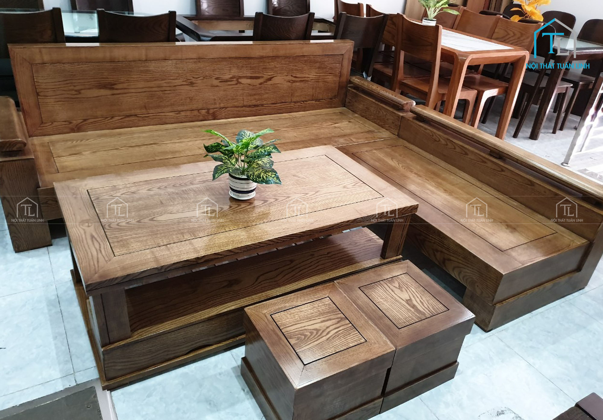 Bộ bàn ghế salon gỗ sồi bền đẹp