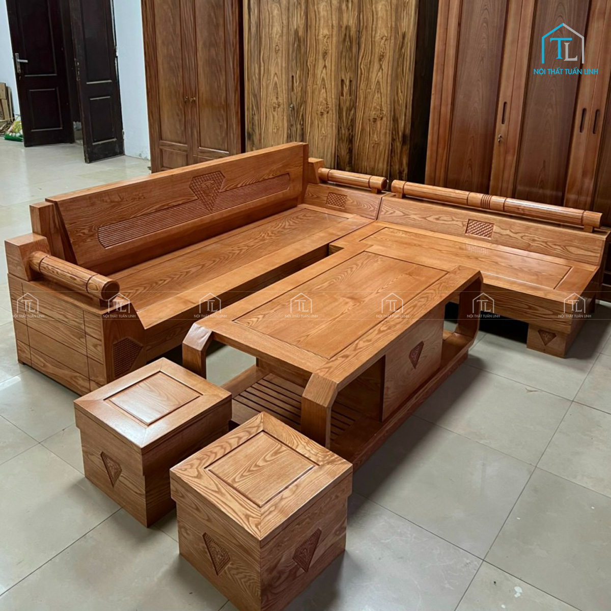 Bộ bàn ghế salon gỗ sồi giá tốt