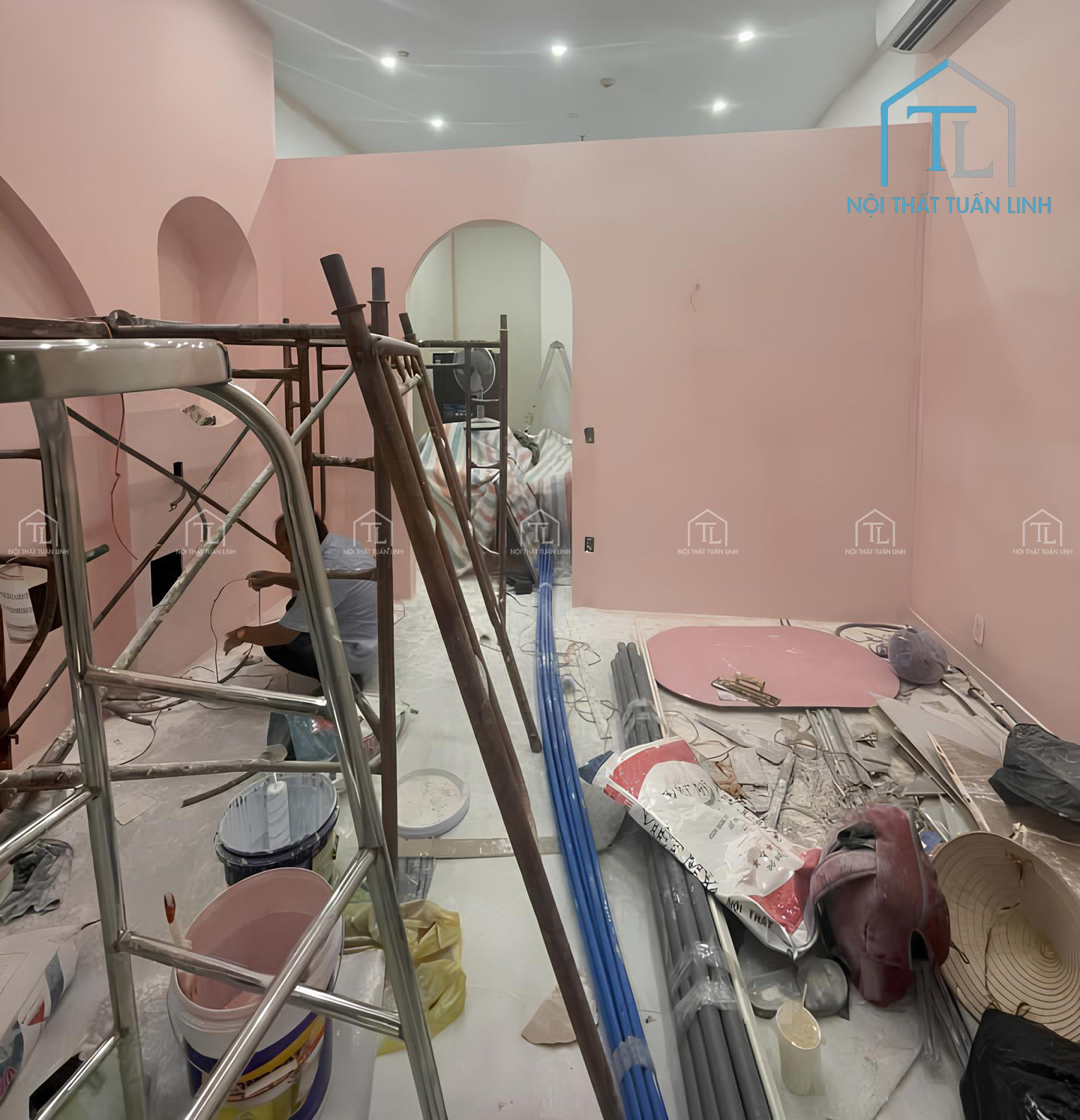 Thi công spa nail tông hồng