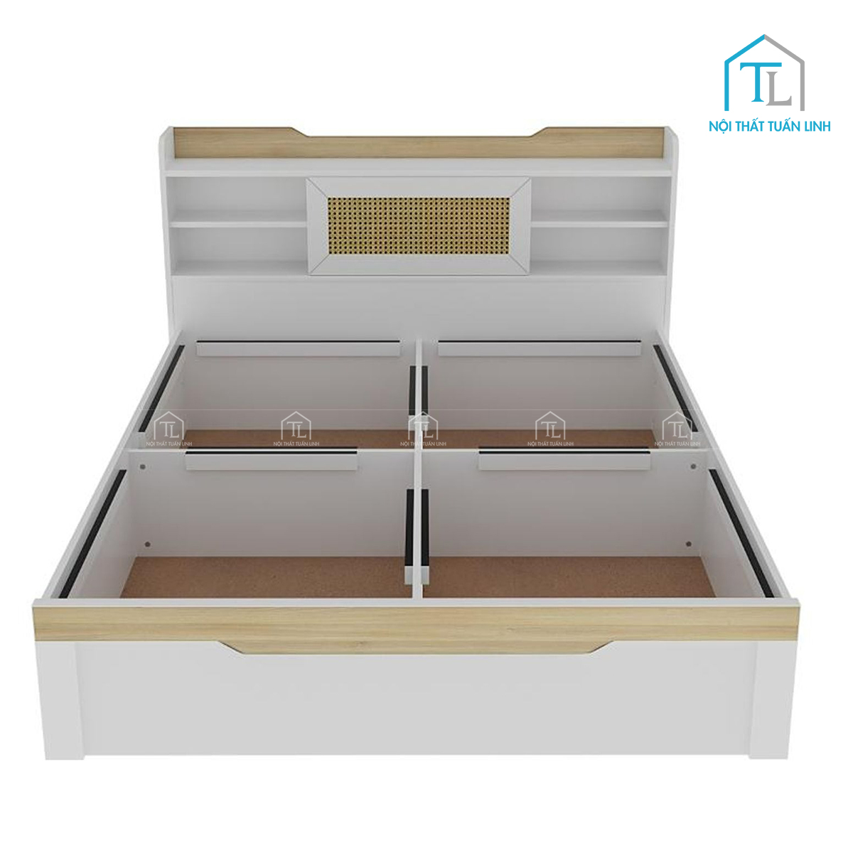 Giường ngủ gỗ công nghiệp có hộc chứa hiện đại, tiện nghi cho phòng ngủ