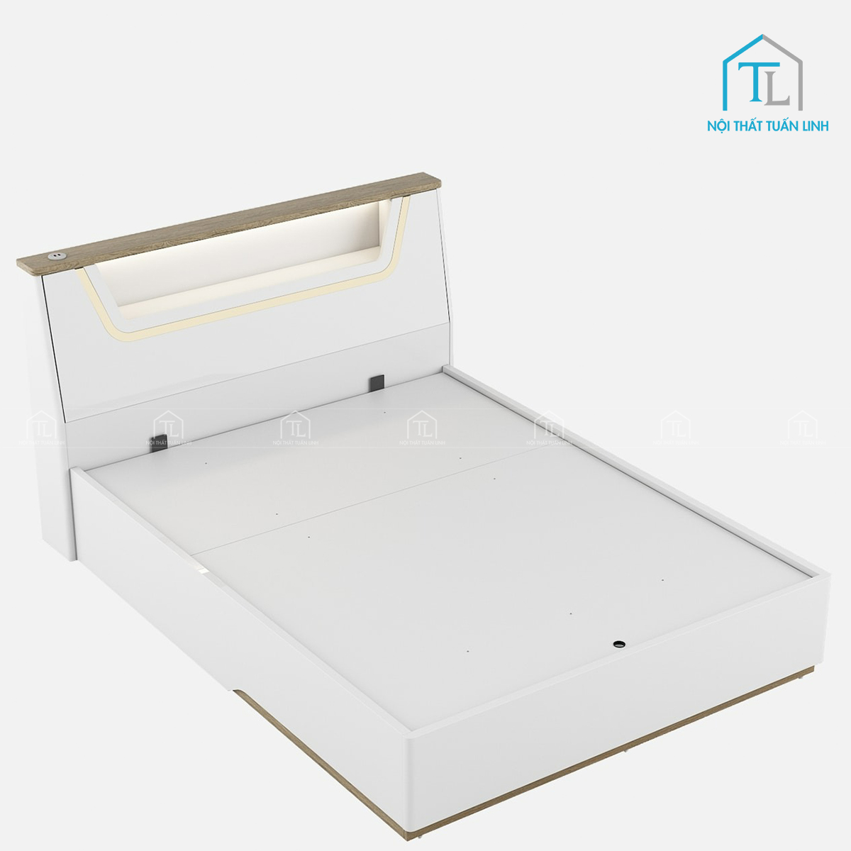 Giường ngủ gỗ công nghiệp có hộc chứa và đầu giường LED