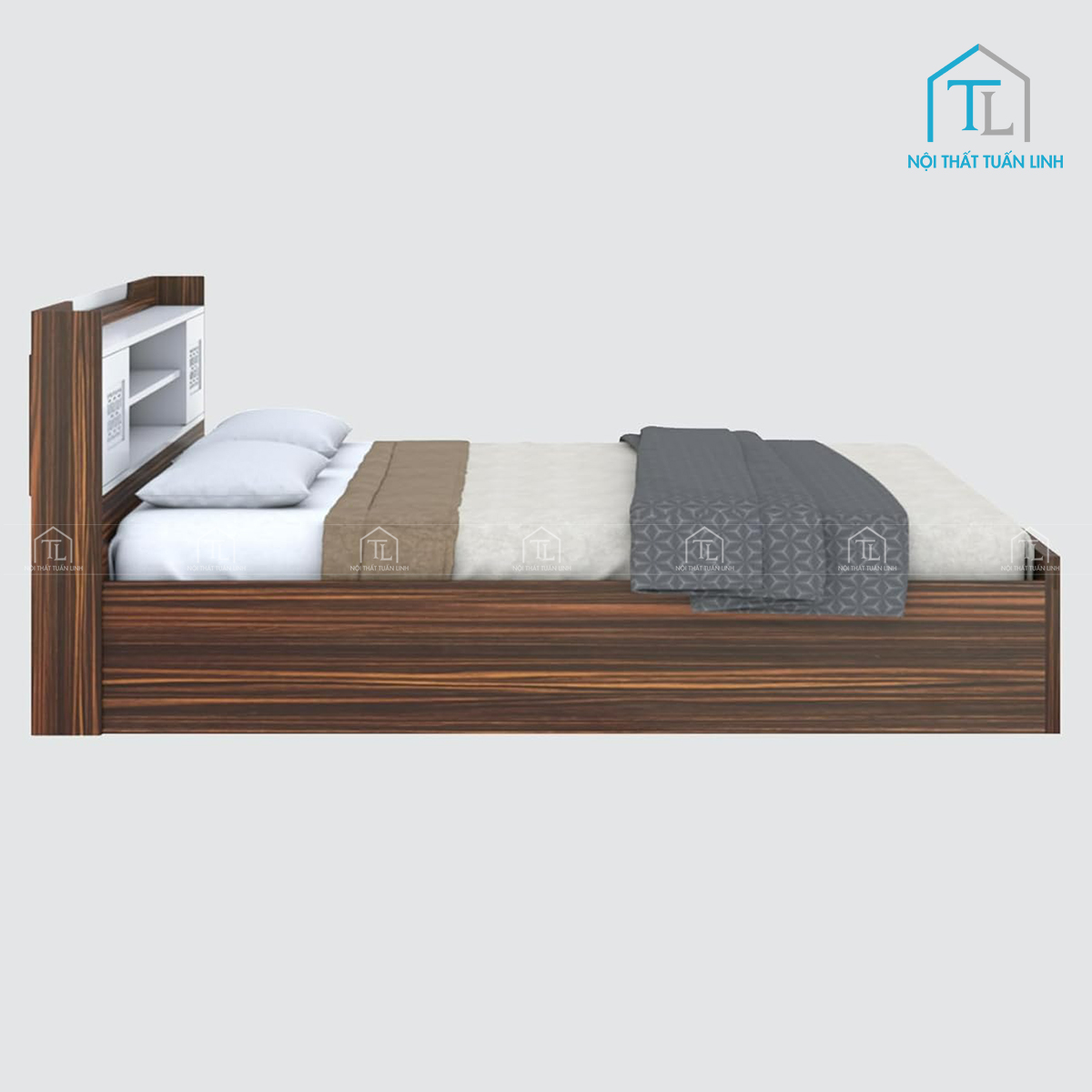 Giường ngủ gỗ công nghiệp có hộc chứa vân gỗ hiện đại
