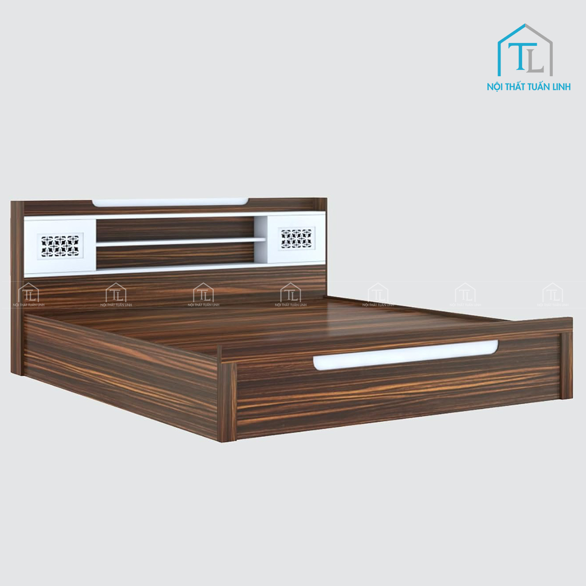 Giường ngủ gỗ công nghiệp có hộc chứa vân gỗ hiện đại
