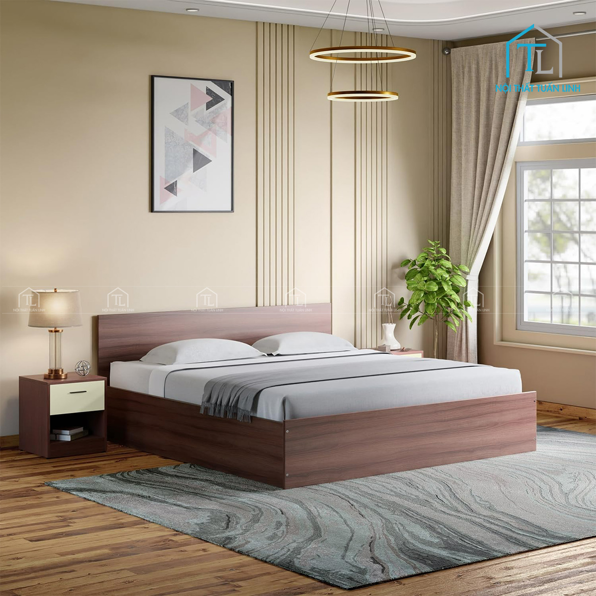 Giường ngủ gỗ công nghiệp có hộc nâng thiết kế hiện đại