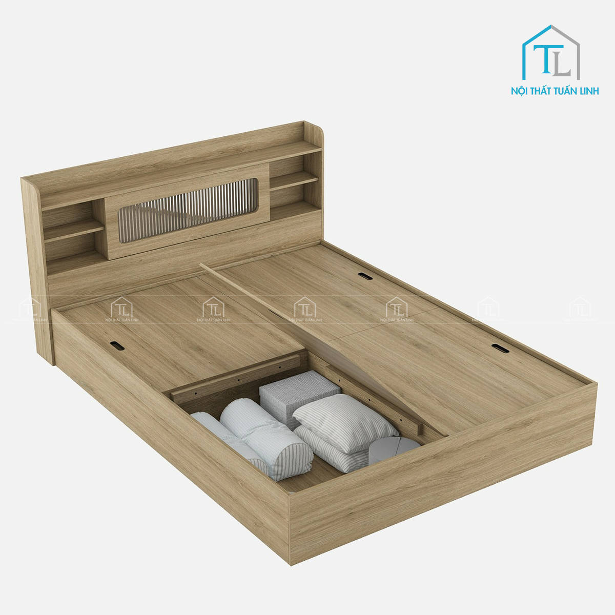 Giường ngủ gỗ công nghiệp có hộc chứa thiết kế hiện đại