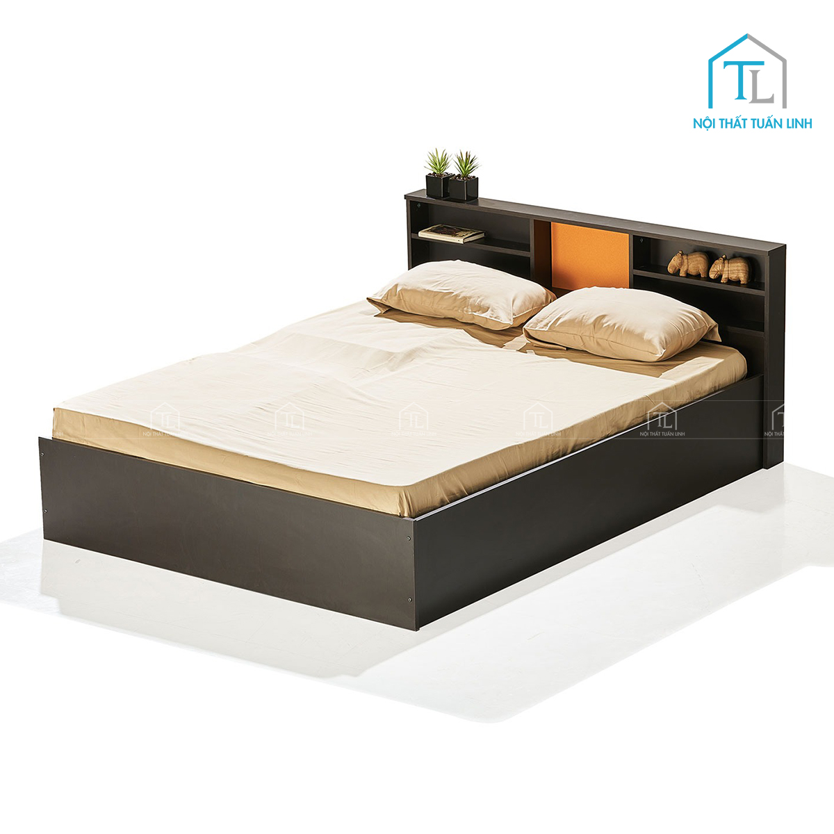 Giường ngủ gỗ công nghiệp hiện đại đầu giường kệ mở tiện nghi