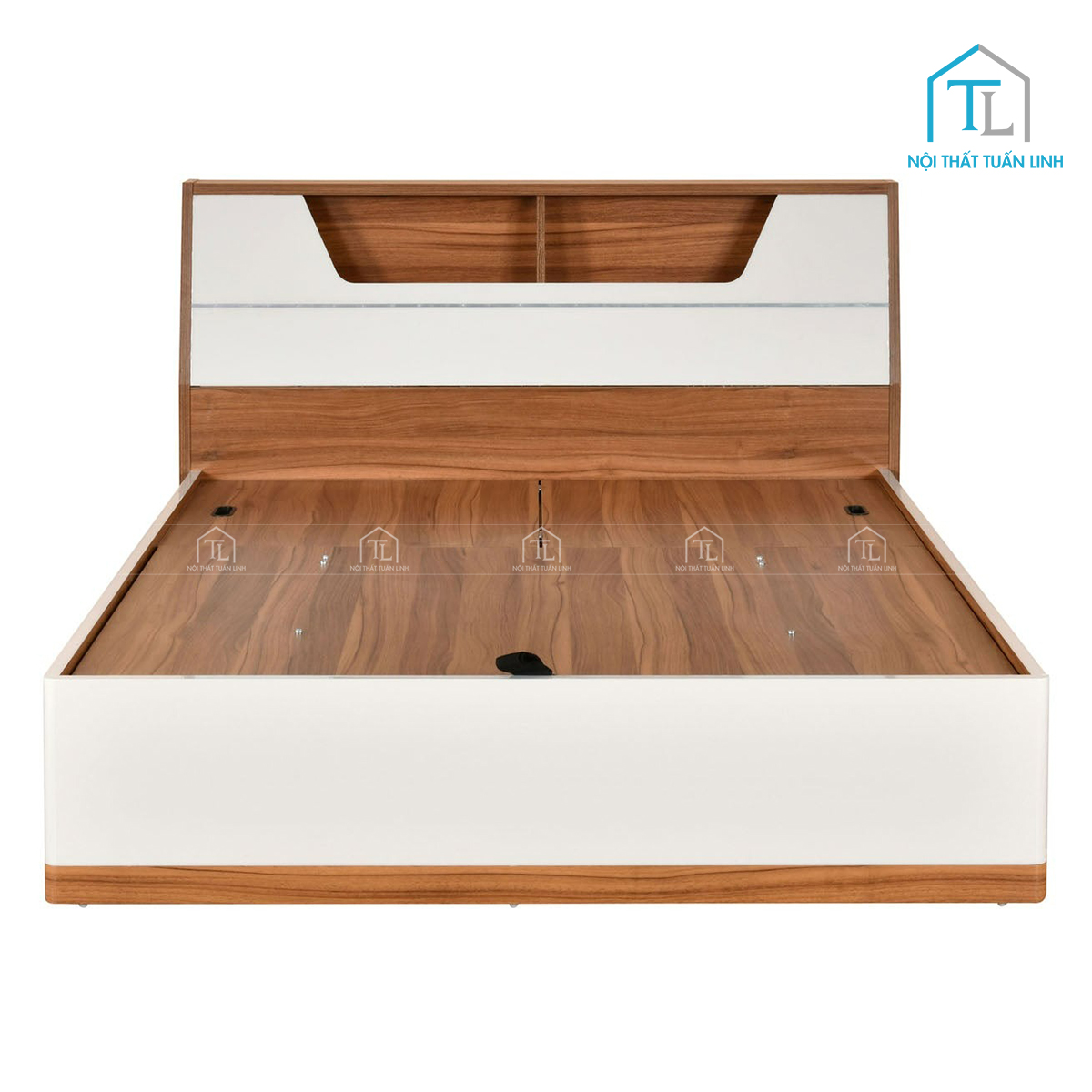 Giường ngủ gỗ công nghiệp màu gỗ Teak tích hợp khoang chứa
