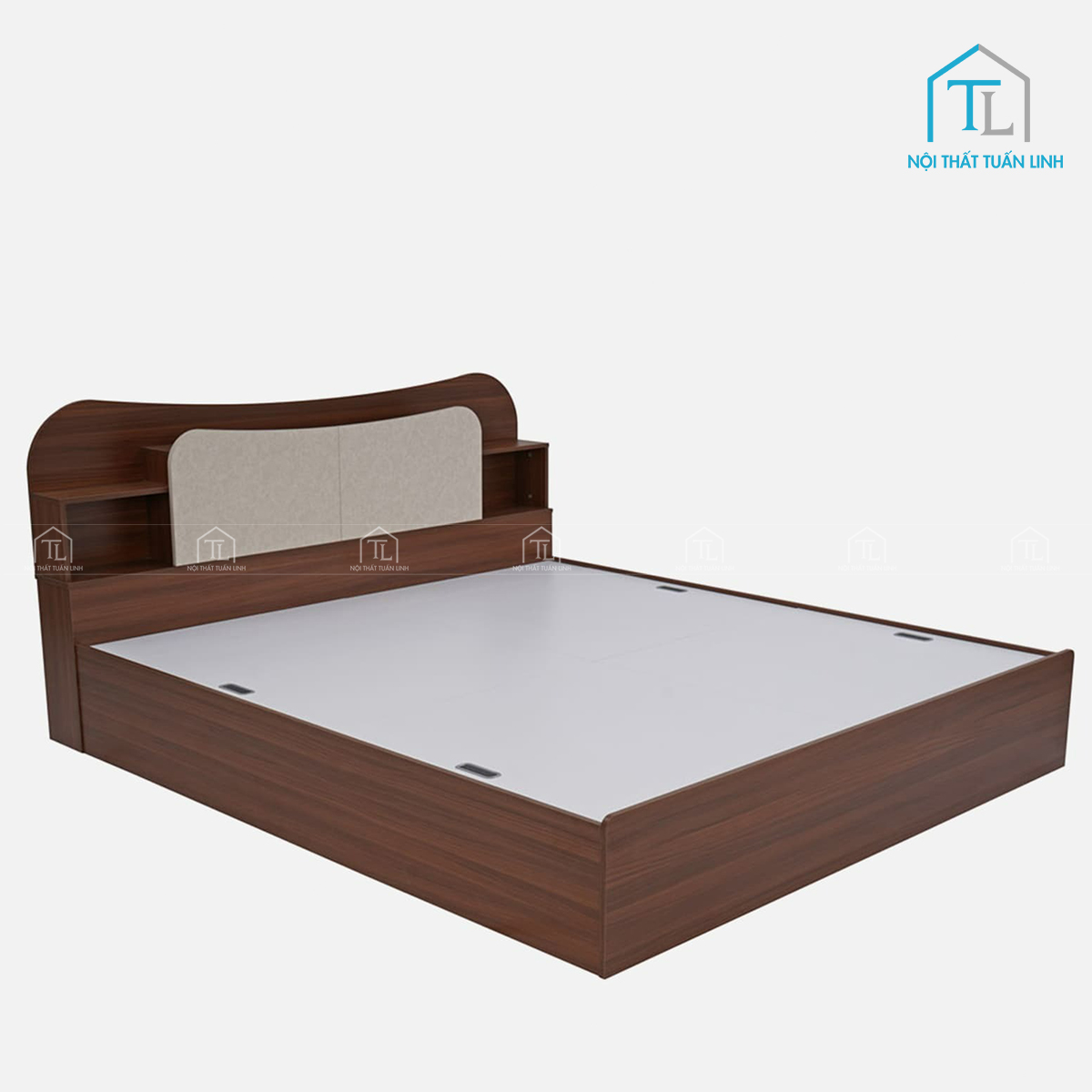 Giường ngủ gỗ công nghiệp vân gỗ óc chó có đầu giường và hộc chứa tiện ích