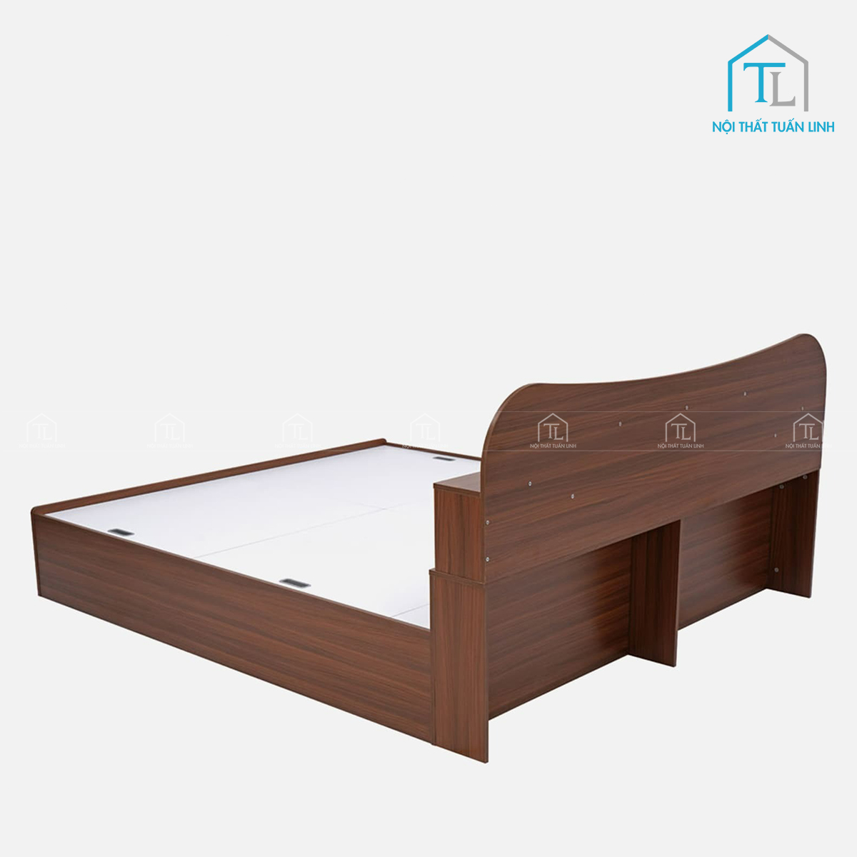Giường ngủ gỗ công nghiệp vân gỗ óc chó có đầu giường và hộc chứa tiện ích