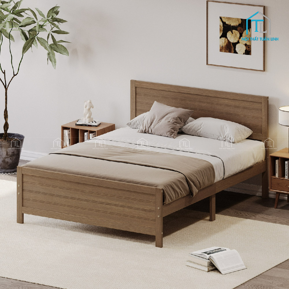 Giường ngủ gỗ MDF màu gỗ tự nhiên