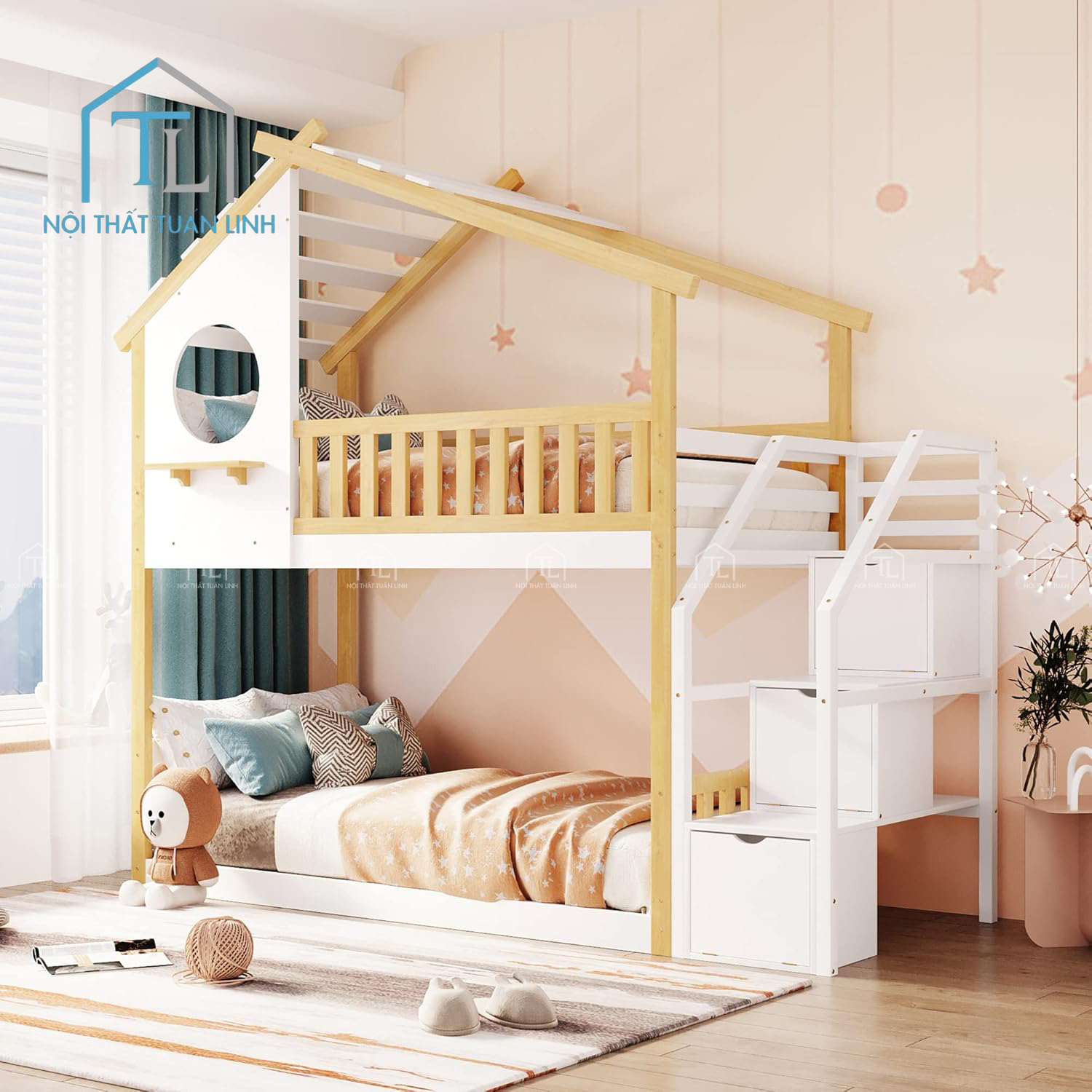 Giường tầng trẻ em gỗ thông