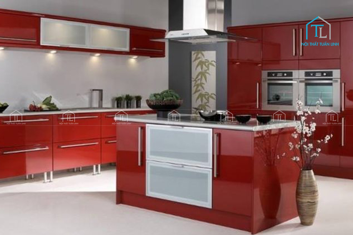Mẫu tủ bếp acrylic đẹp màu đỏ đẹp