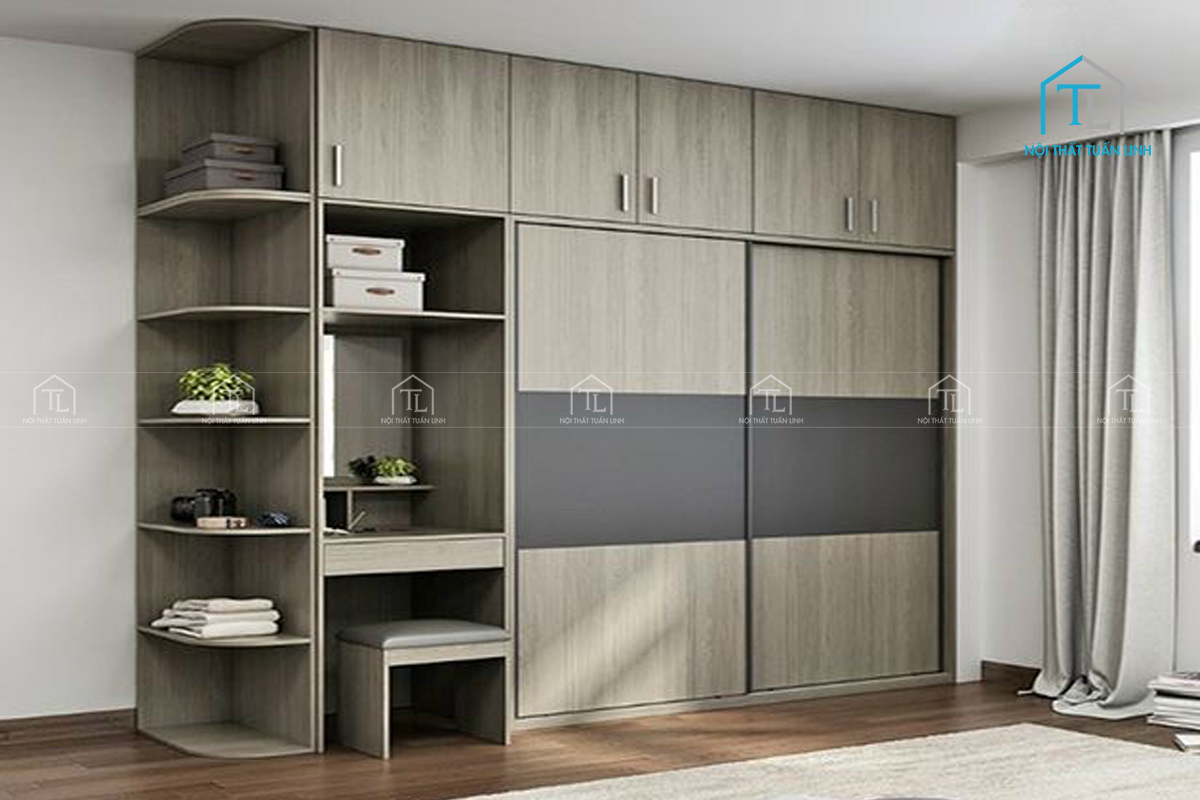 Mẫu tủ quần áo đẹp tích hợp bàn trang điểm