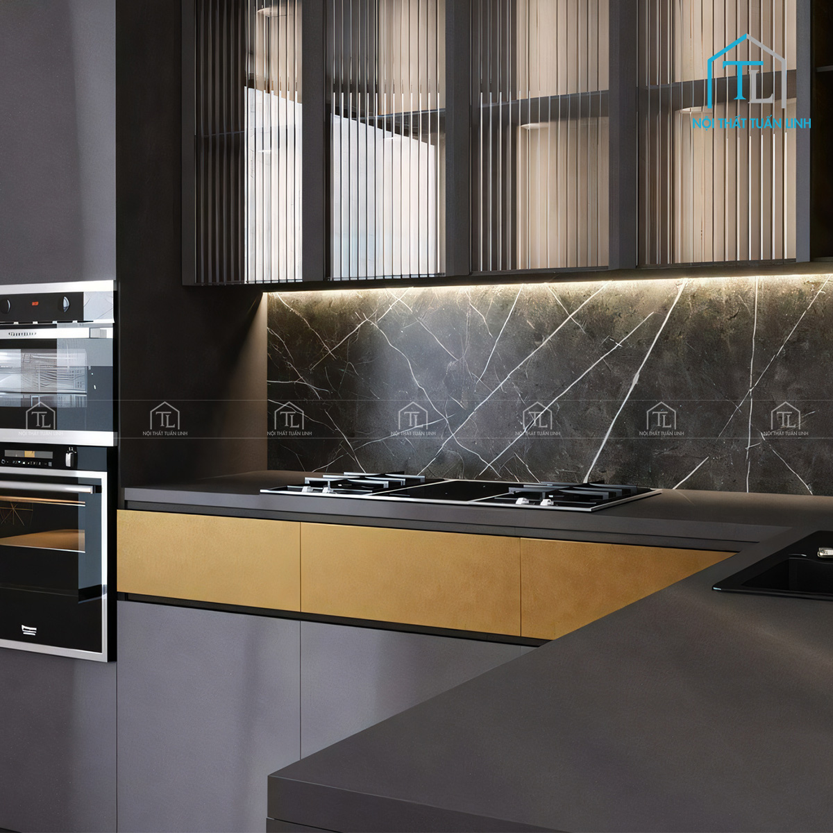 Tủ bếp MDF hiện đại thiết kế chữ L cao cấp