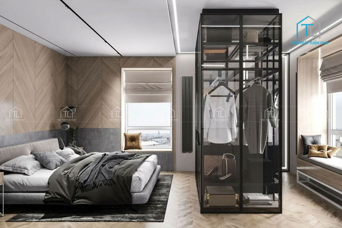 Thiết kế nội thất phòng ngủ master 40m2 được chia nhiều không gian tiện ích