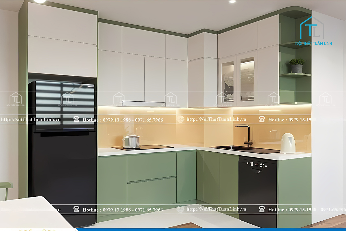 Thiết kế thi công tủ bếp melamine đẹp rẻ mẫu mới