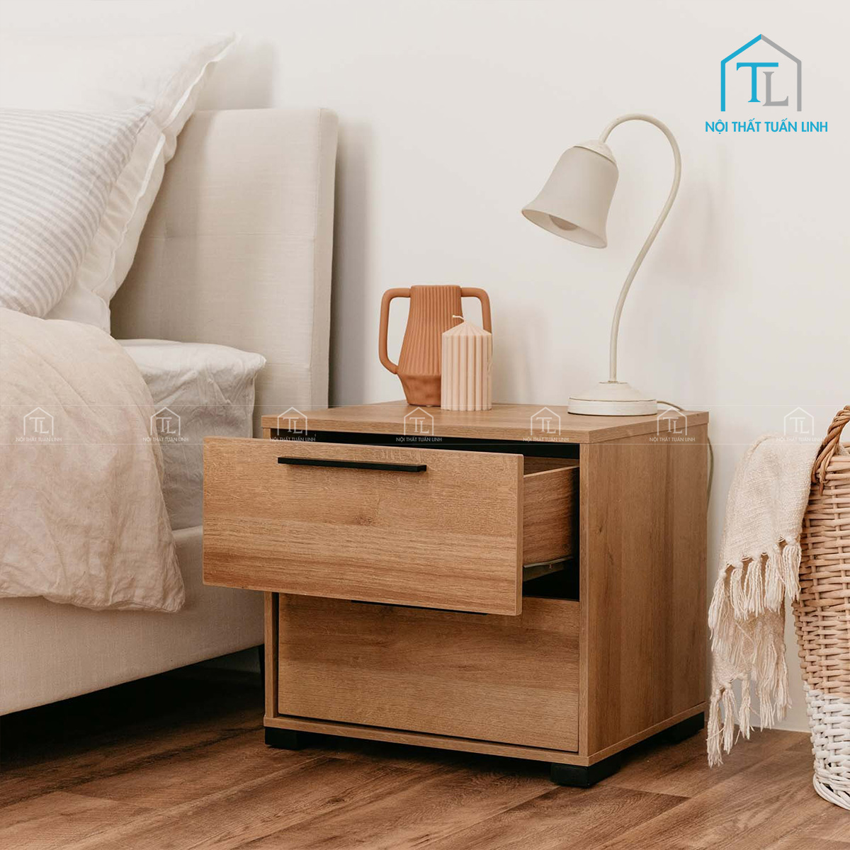Tủ đầu giường gỗ MDF 2 ngăn kéo hiện đại