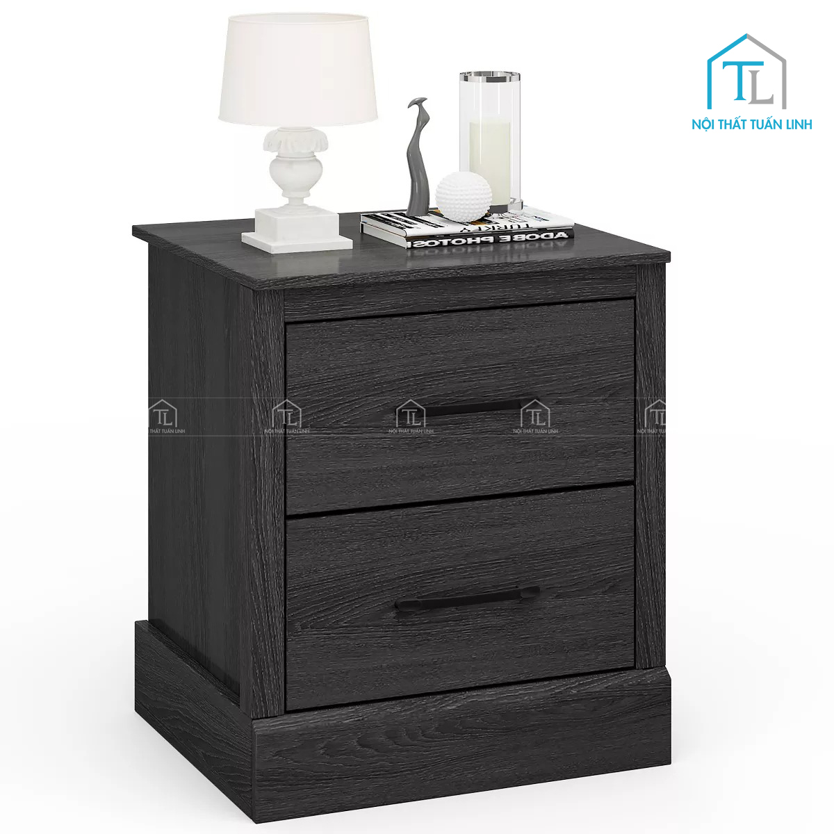 Tủ đầu giường MDF 2 ngăn kéo phong cách farmhouse hiện đại