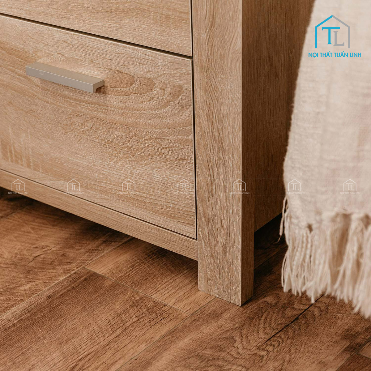 Tủ đầu giường MDF 2 ngăn kéo tay nắm kim loại phong cách hiện đại