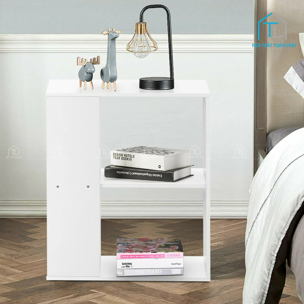 Tủ đầu giường MDF 2 tầng kệ mở thiết kế hiện đại