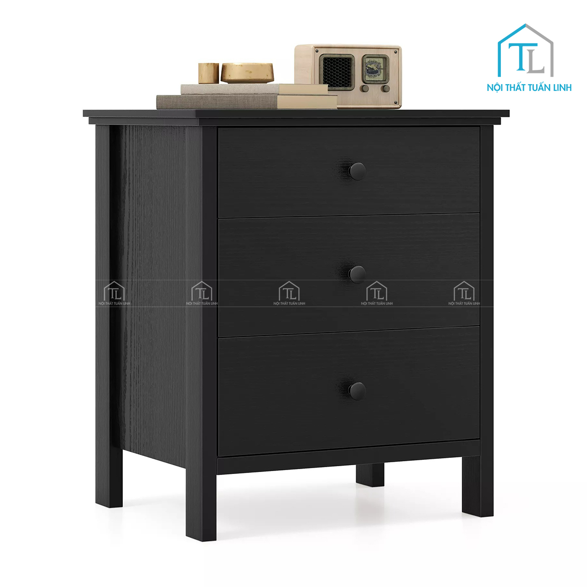 Tủ đầu giường MDF 3 ngăn kéo màu đen thiết kế hiện đại