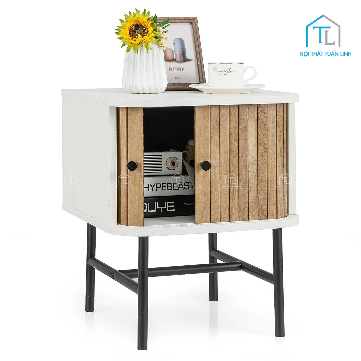 Tủ đầu giường MDF cửa lùa phong cách hiện đại