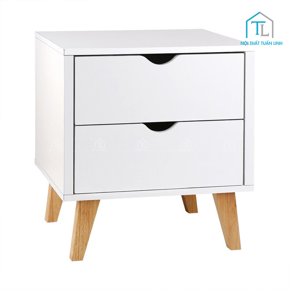 Tủ đầu giường MDF phủ veneer trắng 2 ngăn kéo thiết kế tối giản