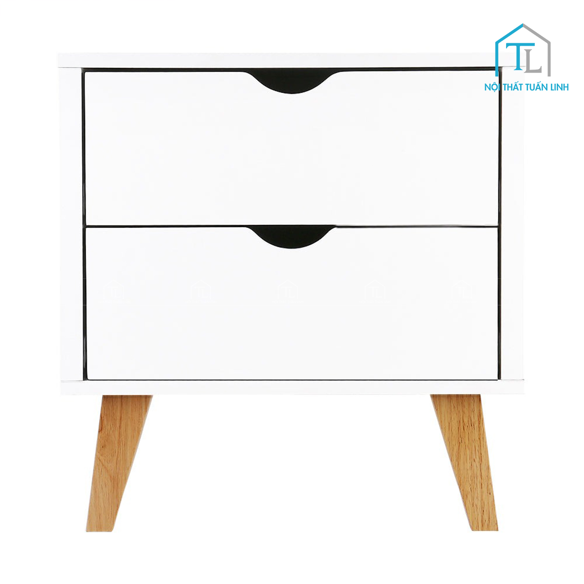 Tủ đầu giường MDF phủ veneer trắng 2 ngăn kéo thiết kế tối giản