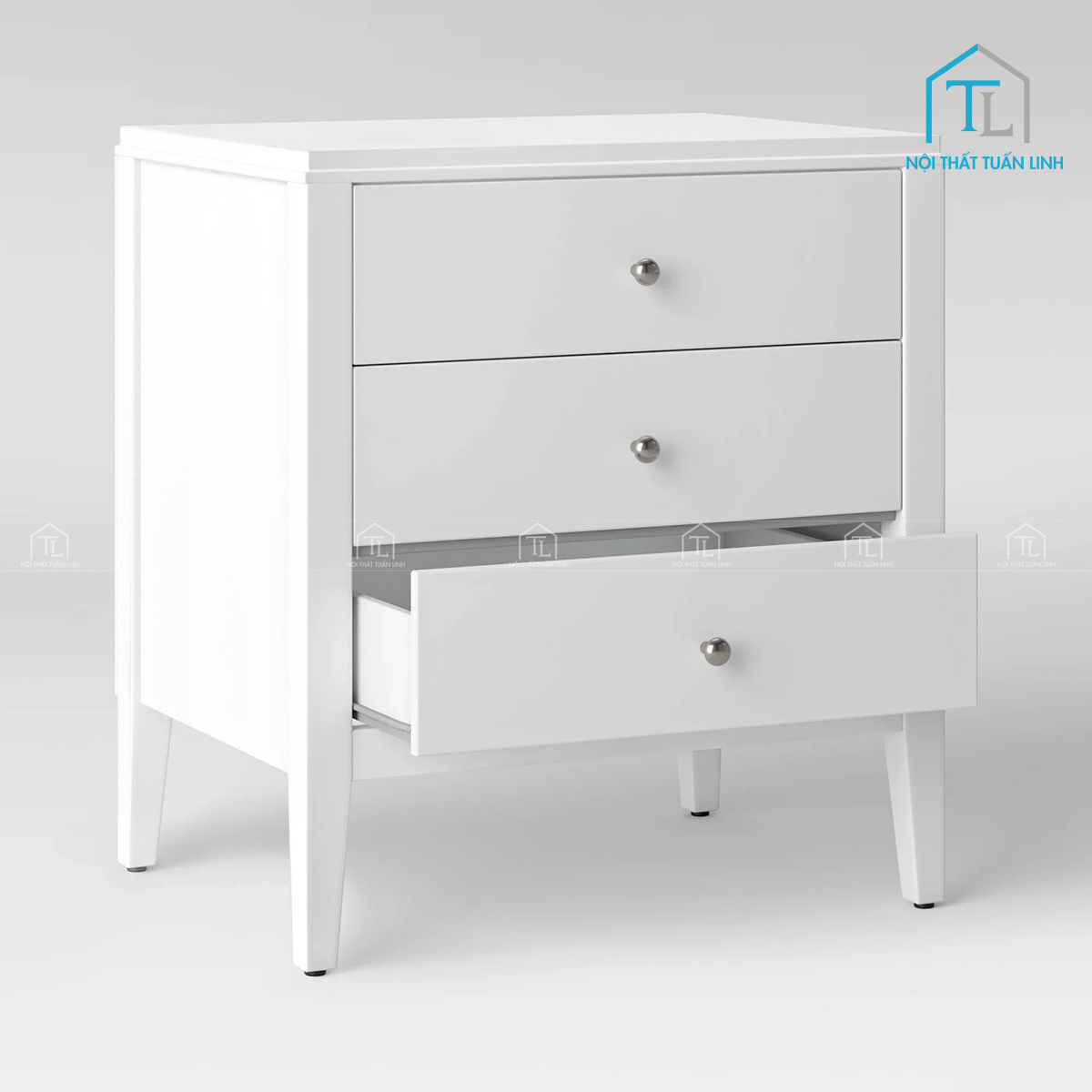 Tủ đầu giường MDF màu trắng 3 ngăn kéo thiết kế hiện đại