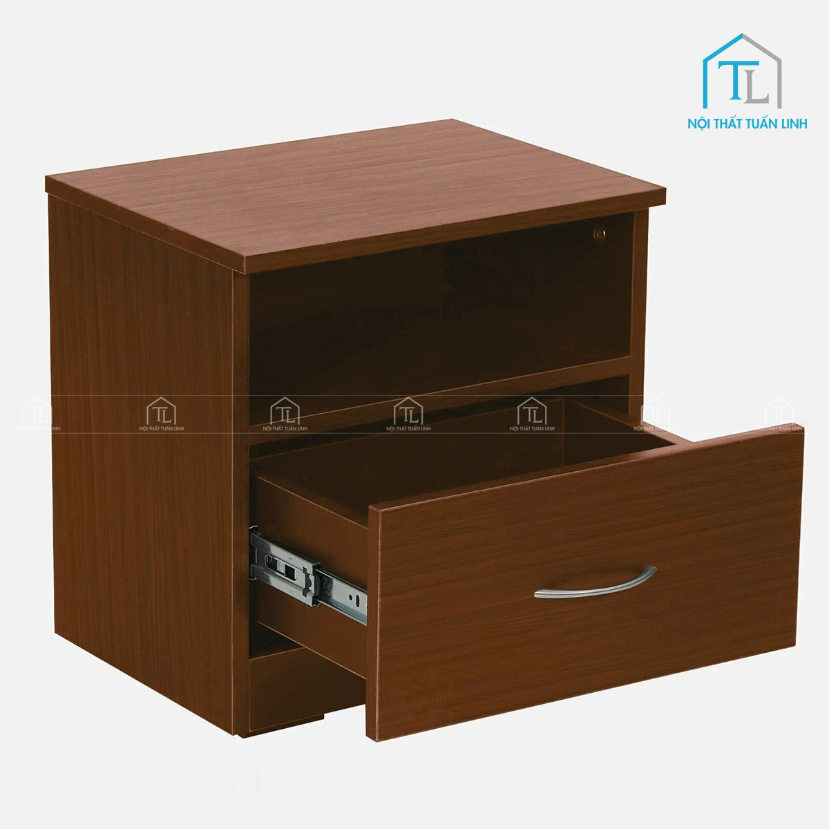 Tủ đầu giường MDF vân gỗ óc chó 1 ngăn kéo thiết kế hiện đại