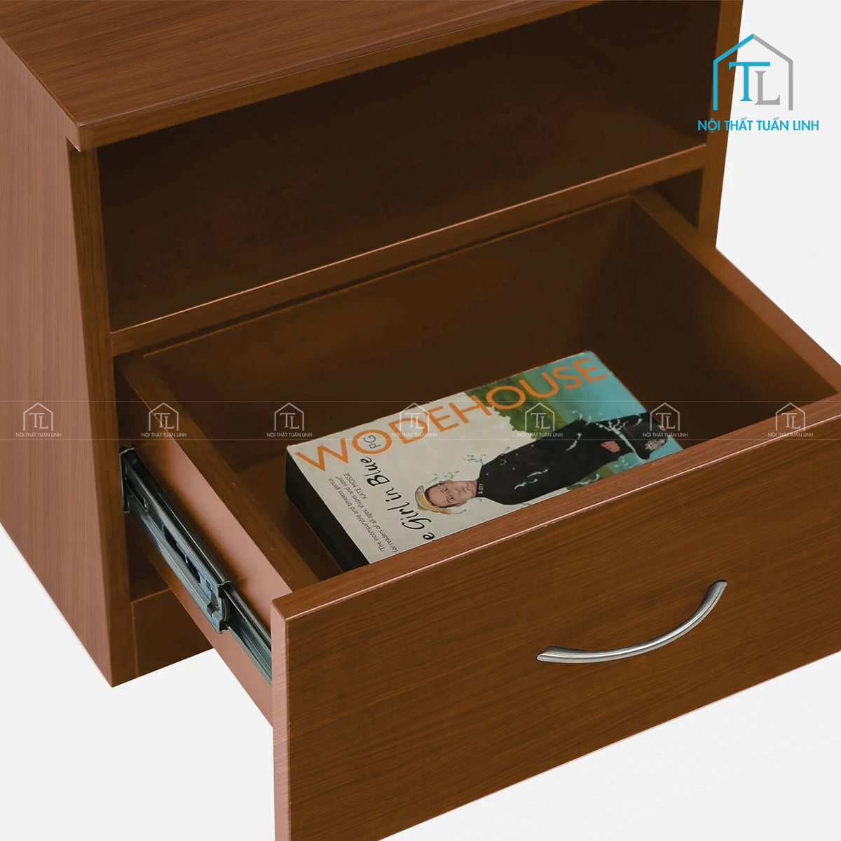 Tủ đầu giường MDF vân gỗ óc chó 1 ngăn kéo thiết kế hiện đại