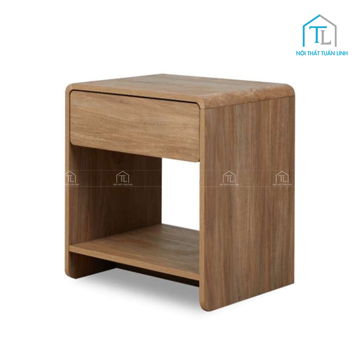 Tủ đầu giường MDF vân gỗ óc chó thiết kế bo cong hiện đại