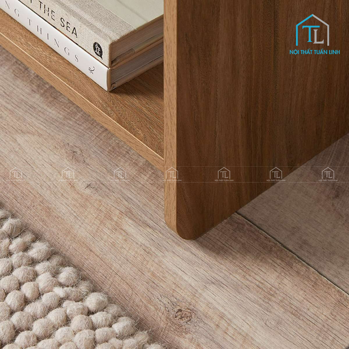 Tủ đầu giường MDF vân gỗ óc chó thiết kế bo cong hiện đại