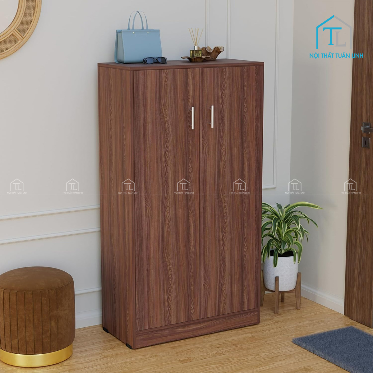 Tủ giày dép gỗ công nghiệp 7 tầng màu óc chó hiện đại