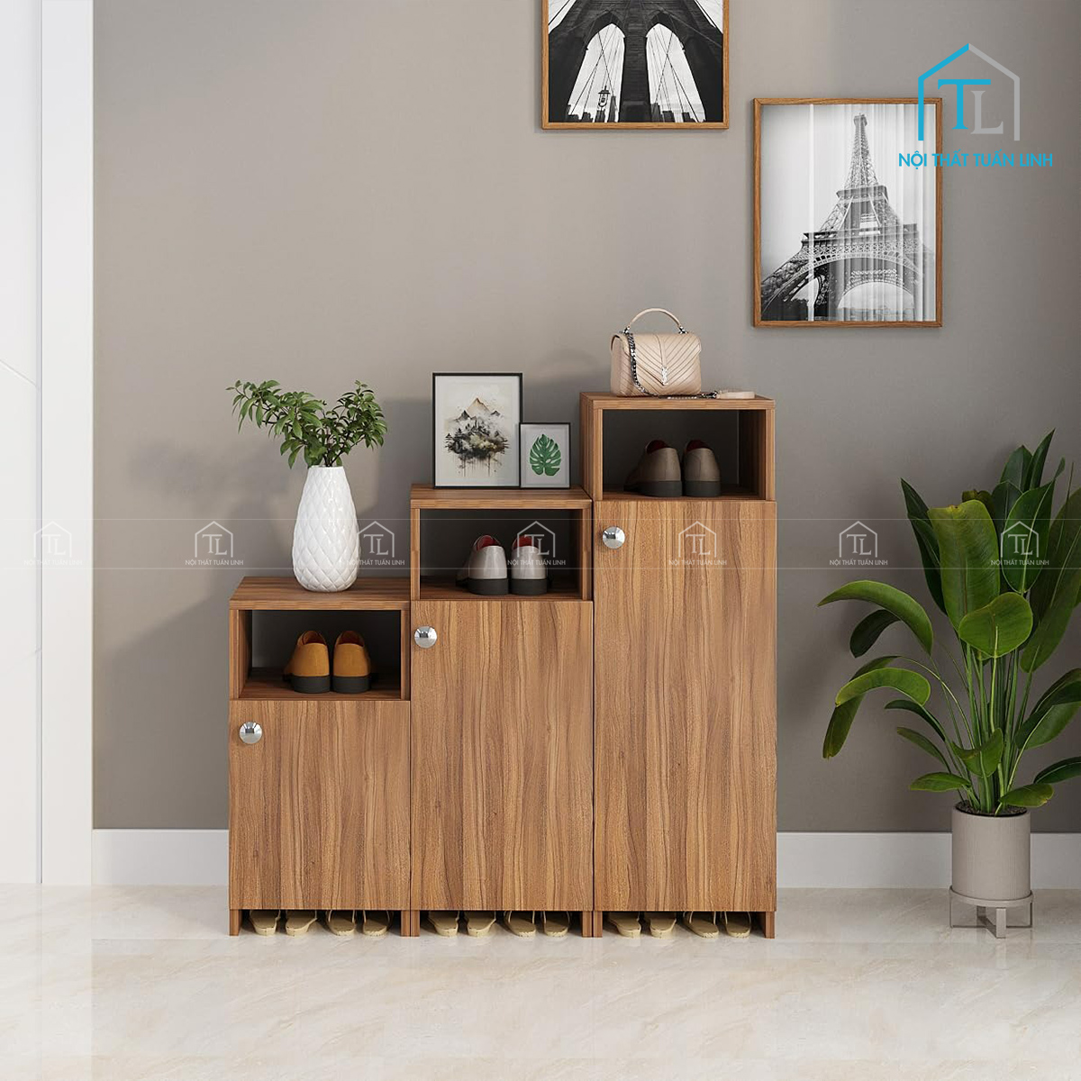 Tủ giày dép gỗ công nghiệp thiết kế hiện đại 12 ngăn