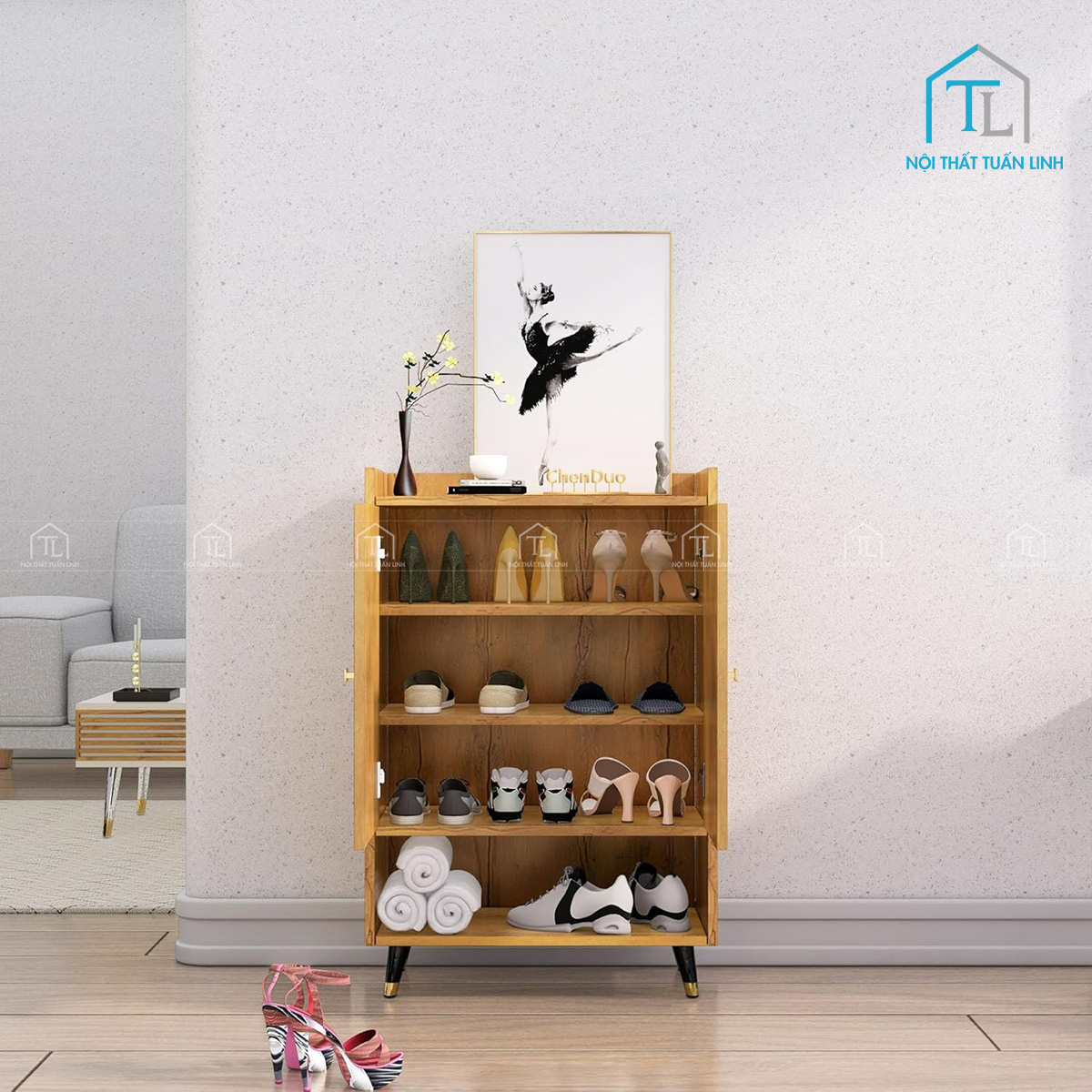 Tủ giày dép gỗ công nghiệp thiết kế hiện đại cho phòng khách