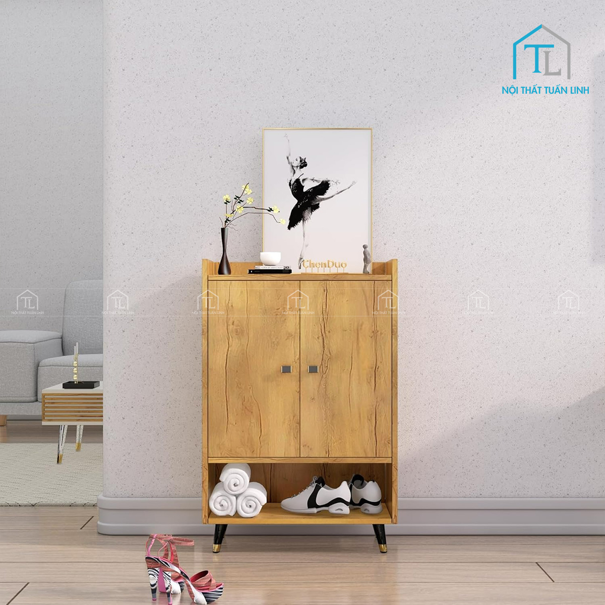 Tủ giày dép gỗ công nghiệp thiết kế hiện đại cho phòng khách