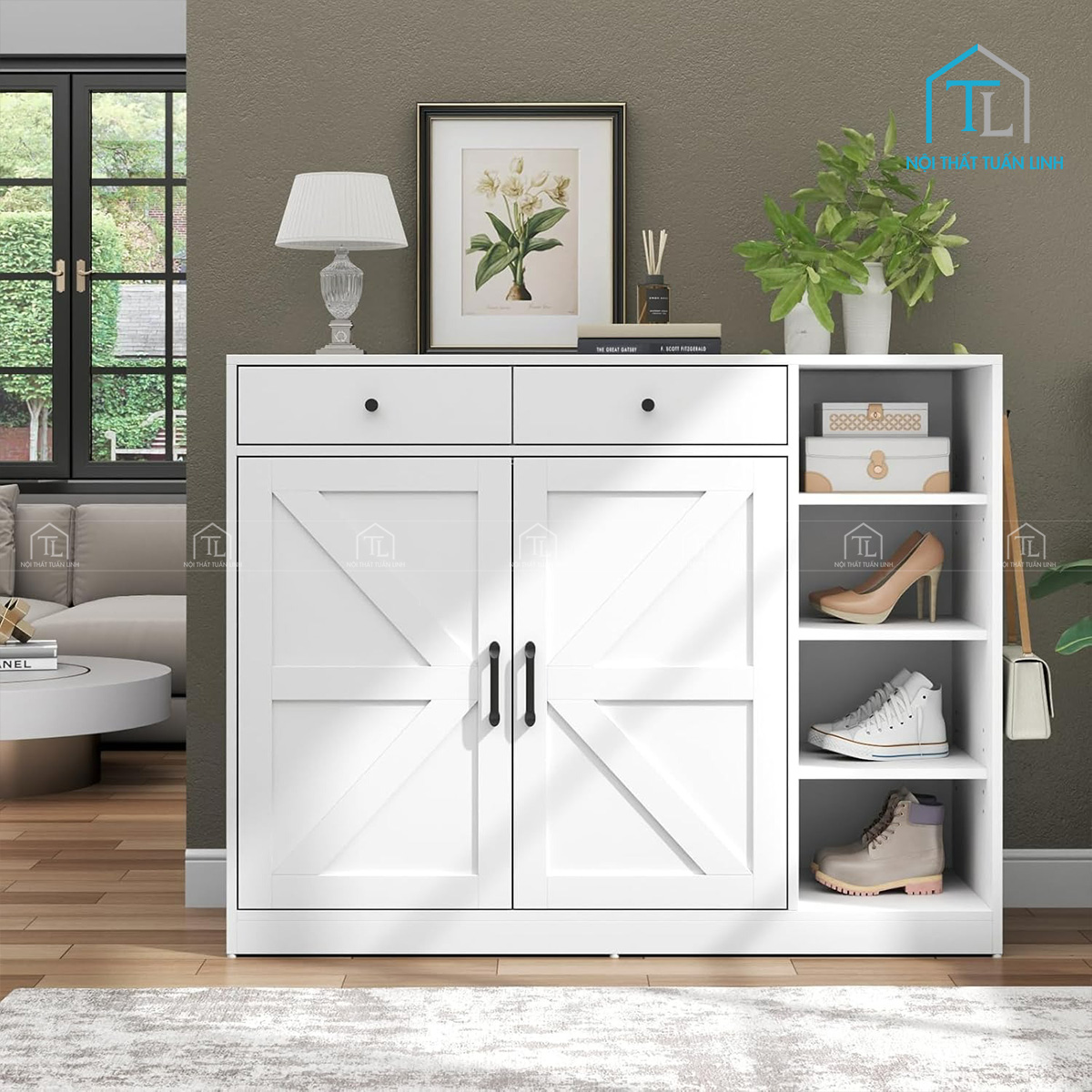 Tủ giày dép thiết kế nhiều kệ kèm ngăn kéo