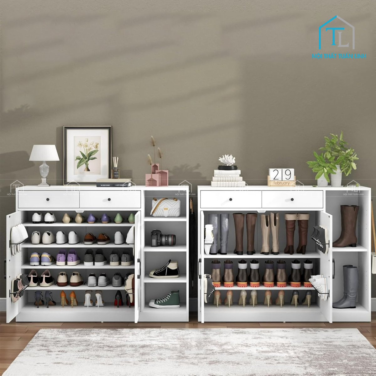 Tủ giày dép thiết kế nhiều kệ kèm ngăn kéo