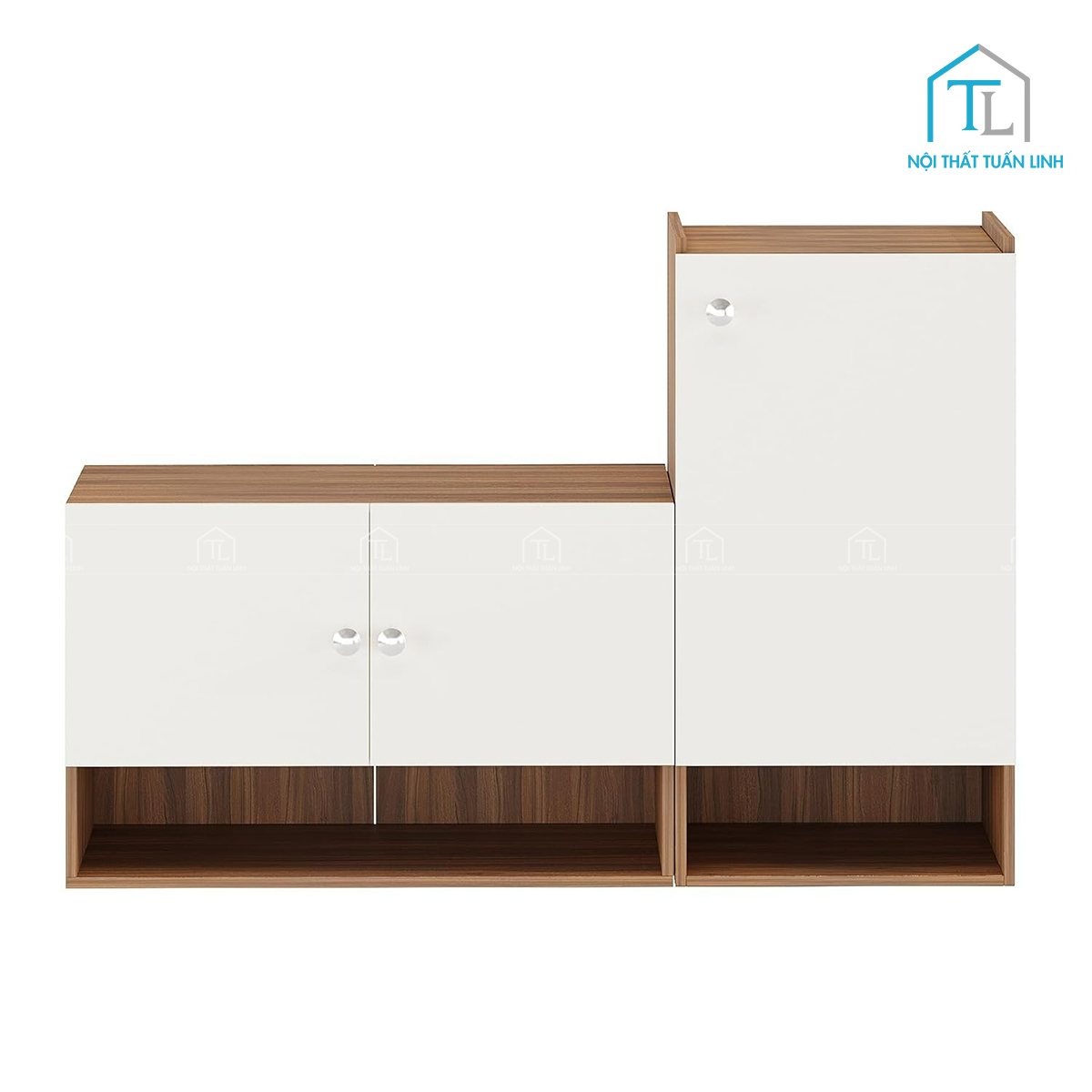 Tủ giày gỗ công nghiệp 8 tầng màu trắng phối vân gỗ teak
