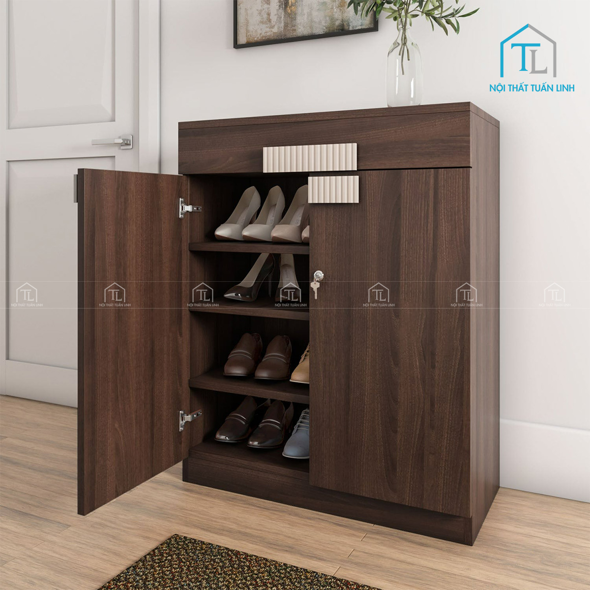 Tủ giày gỗ công nghiệp màu óc chó giá tốt (100 × 40 × 100 cm (D × R × C))
